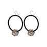Aria Black hoop earrings with sterling silver wire ball.