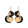 Audrey gold ball & black wave earrings.