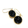 Mia- 24K gold and black Swarovski crystal pave disc earrings