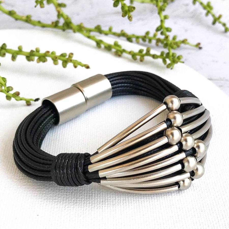 Maya - Edgy black and silver cuff bracelet