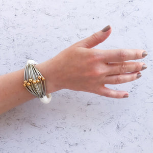 Maya - Edgy, white, silver and gold cuff bracelet