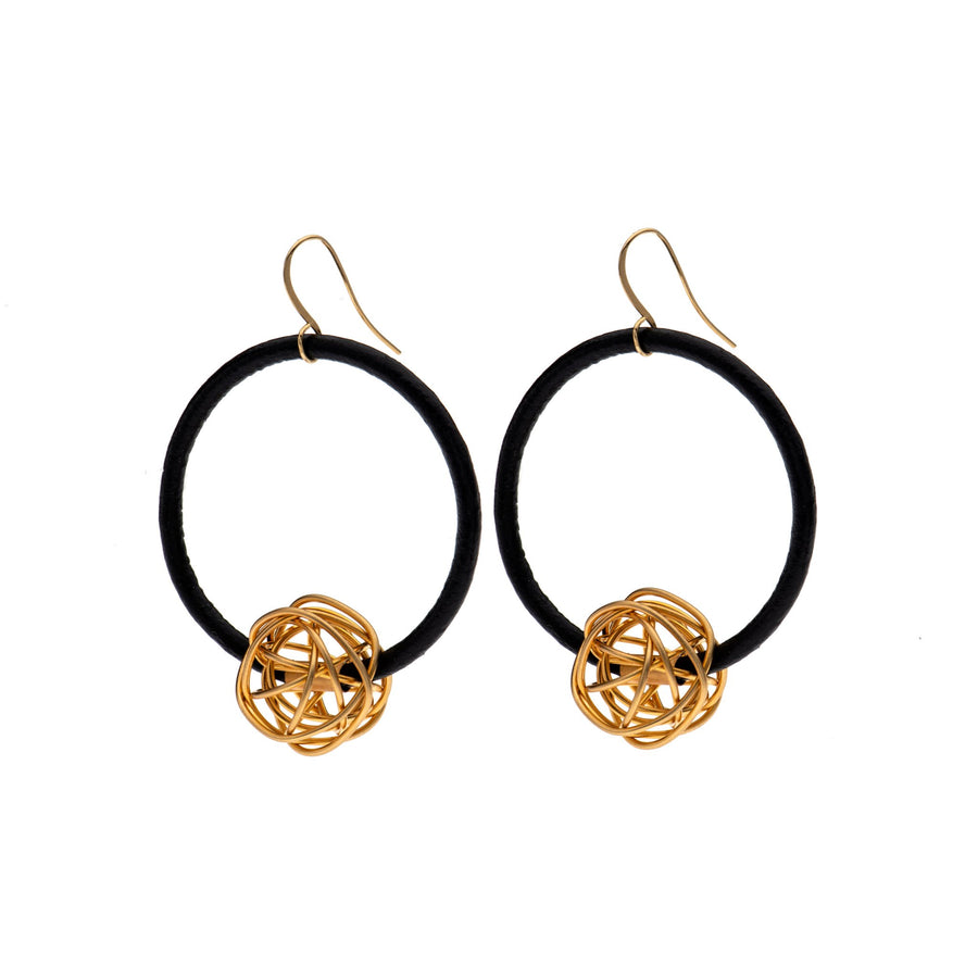 Aria Black hoop earrings with sterling silver wire ball.