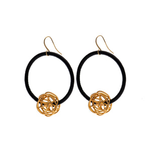 Aria Black hoop earrings with 24K gold wire ball
