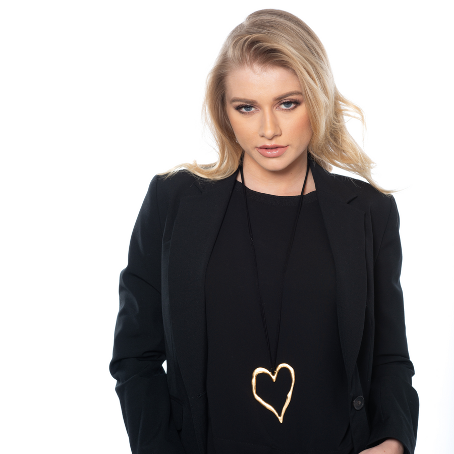 Patricia - Long 24K gold heart statement necklace