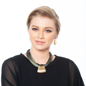 Jessica - Olive and grey cord with 24K gold pendant necklace