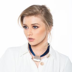 Jessica - Bold blue cord & sterling silver pendant necklace