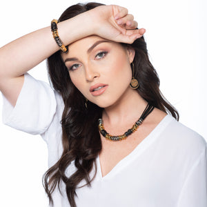 Sonya - Dainty 24K gold & black circle earrings