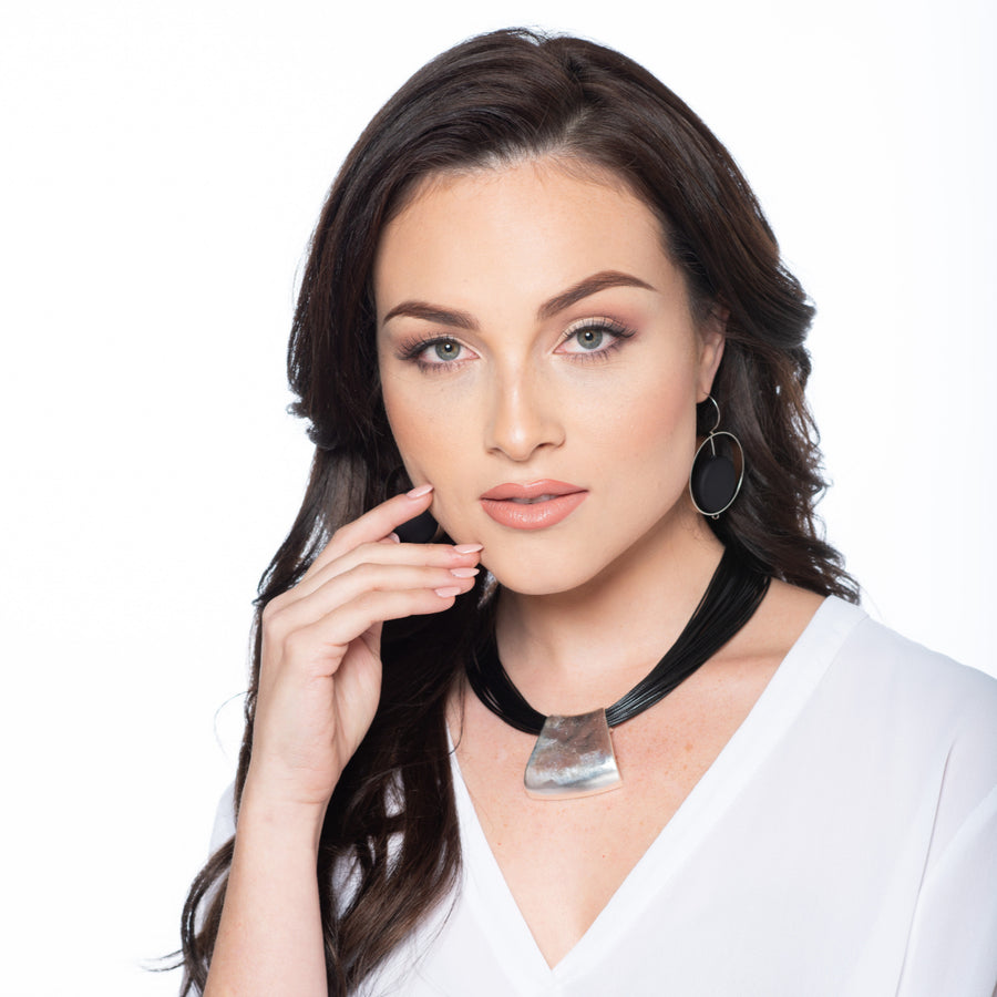 Jessica - Bold black cord & sterling silver pendant necklace