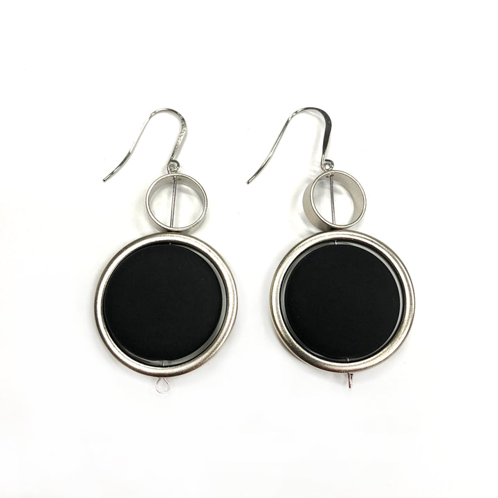 Kelly - Stunning sterling silver and black large circular dangle earrings