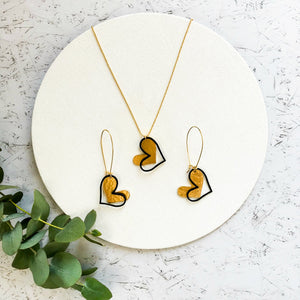 Katherine -  Gold & black heart necklace & earrings