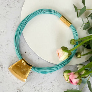 Jessica - Turquoise cord & 24K gold pendant necklace