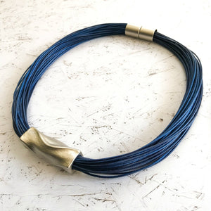 Shirley - Blue cord & sterling silver detail necklace