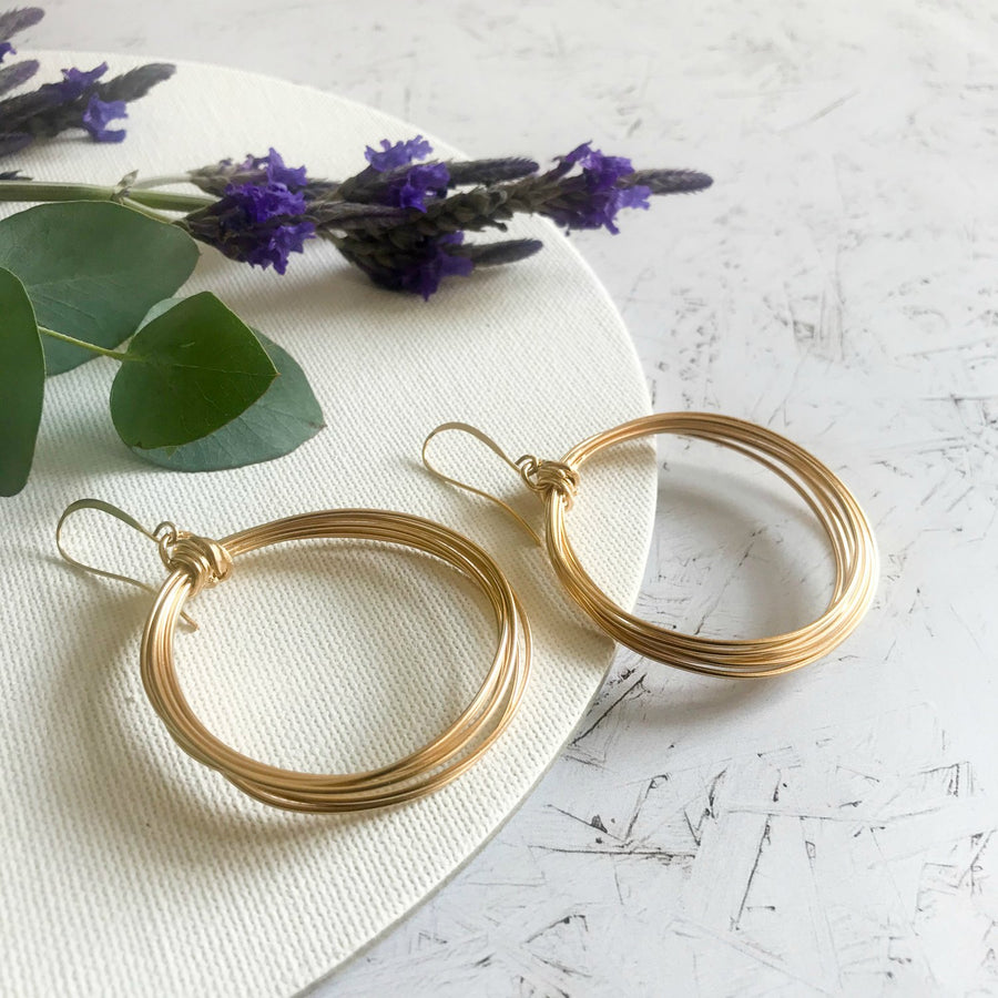 Natalie - Modern 24K gold wire hoop earrings