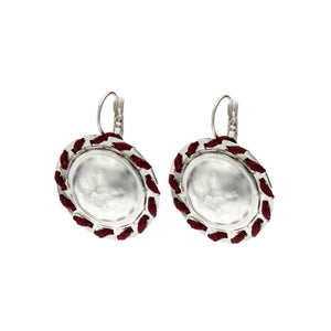 Amelia Round silver and burgundy earrings.