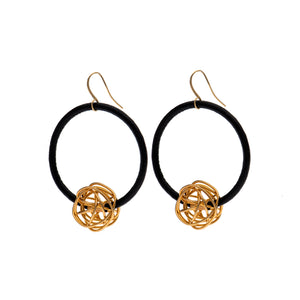 Aria Black hoop earrings with 24K gold wire ball