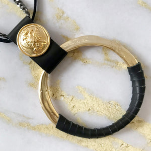 Jennifer - Leather wrapped 24K gold pendant necklace