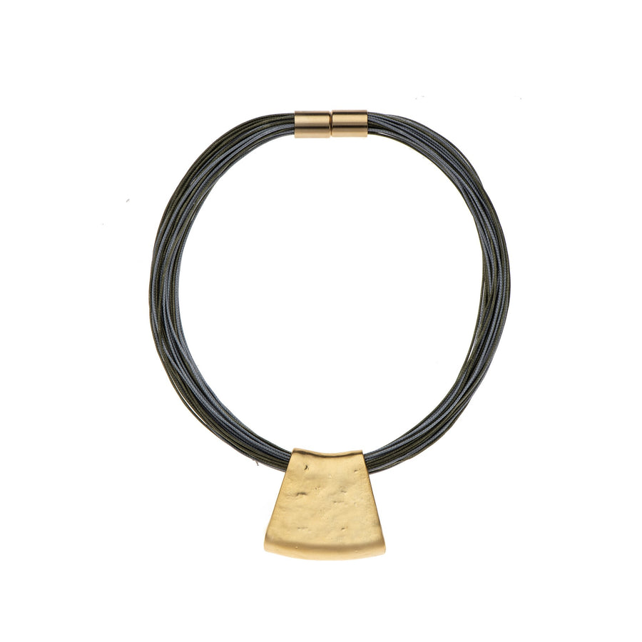 Jessica - Bold grey and black cords with 24K gold pendant necklace