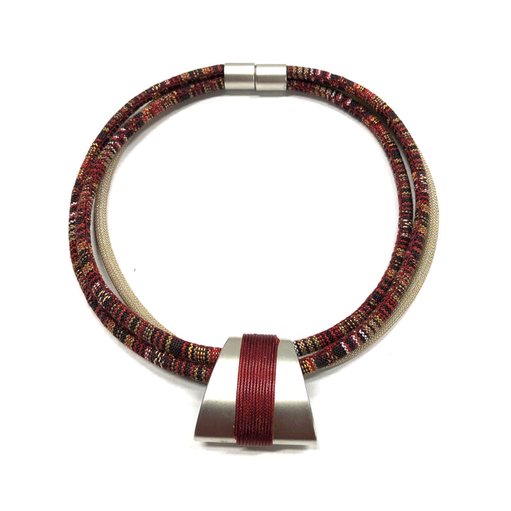 Linda - Burgundy and 925 sterling silver multi-cord collar necklace