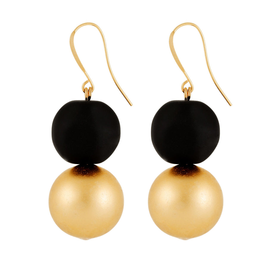 Madison - Matte black & 24K gold double bead earrings