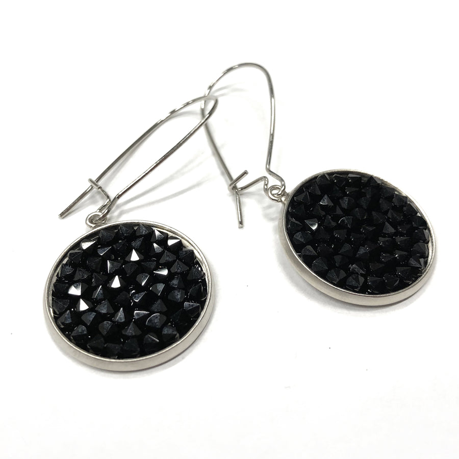 Mia - Sterling silver and black Swarovski crystal pave disc earrings