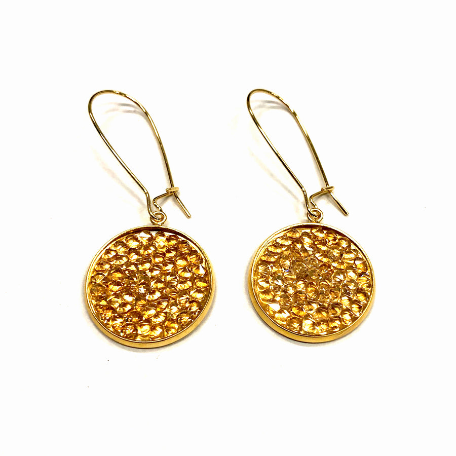 Mia - 24K gold and champagne Swarovski crystal pave disc earrings