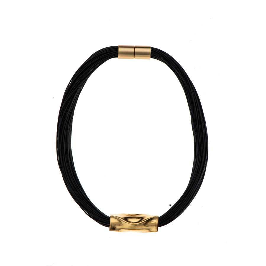 Shirley - Black cord & 24K gold detail necklace