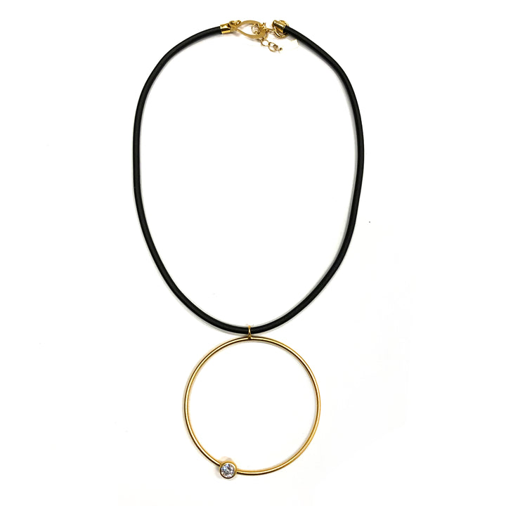 Sally - Dazzling 24K gold, short pendant necklace, with large hoop and Swarovski crystal.