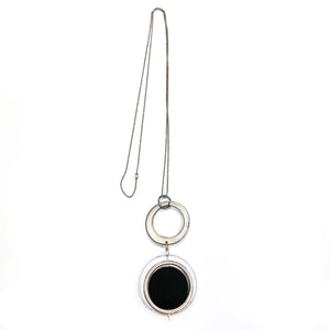 Lorin -  High-Style sterling silver long geometric pendant necklace with black flattened bead