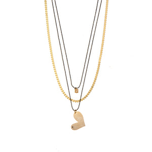 Maxine - Multi-layer black & gold heart necklace