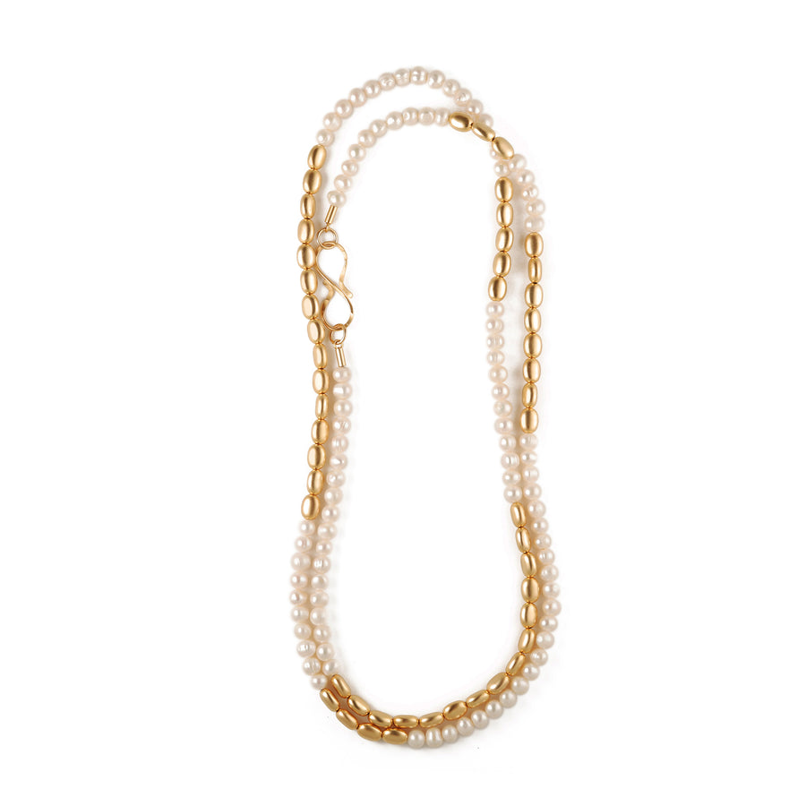 Michelle - Classic white & gold pearl thread necklace